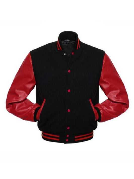 Unisex Black And Red Varsity Jacket