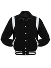 Unisex Black Wool Buttoned Varsity Jacket