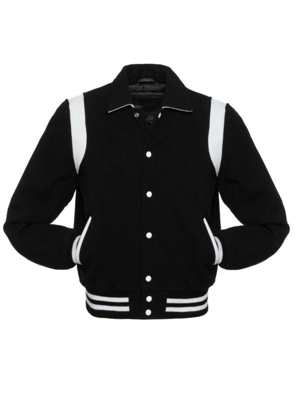 Unisex Black Wool Buttoned Varsity Jacket
