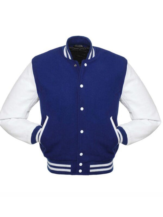 Unisex Blue And White Varsity Jacket