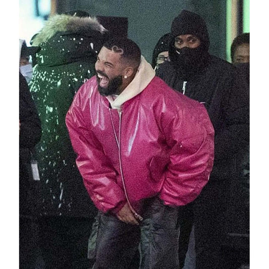 What’s Next Drake Hot Pink Leather Bomber Jacket