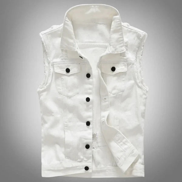 White Denim Sleeveless Urban Style Vest