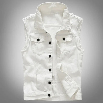 White Denim Sleeveless Urban Style Vest