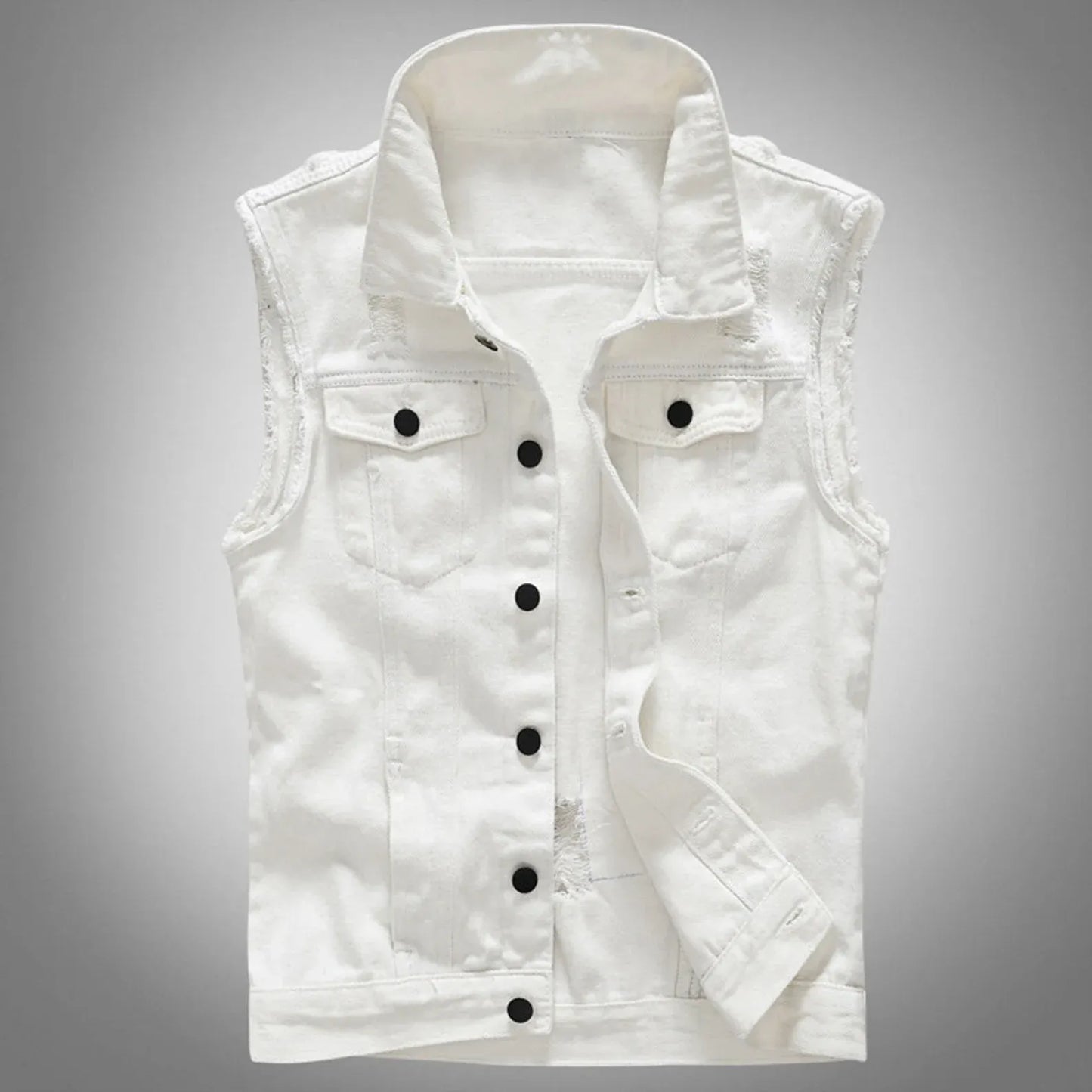 White Denim Sleeveless Urban Style Vest