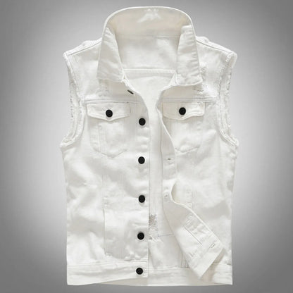 White Denim Sleeveless Urban Style Vest