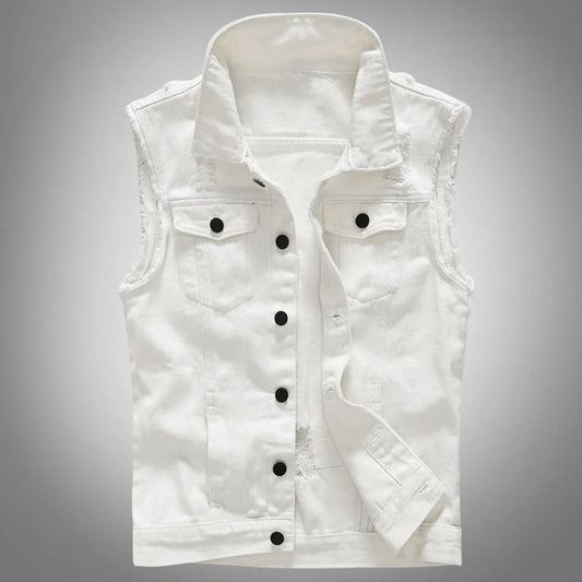 White Denim Sleeveless Urban Style Vest