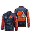 Cleveland Browns Navy Red Leather Jacket