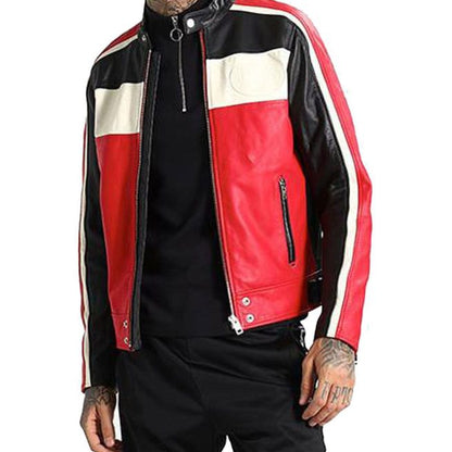 Men’s JCM251 Red & White Biker Jacket