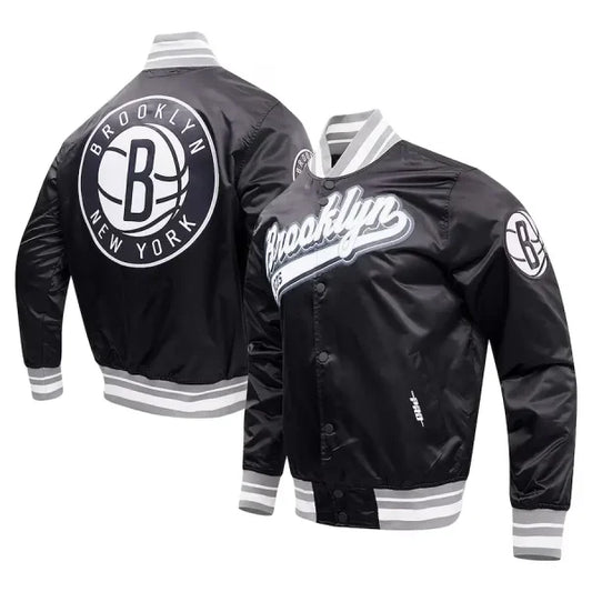 Brooklyn Nets Script Tail Satin Varsity Jacket