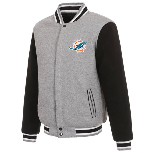 Miami Dolphins Varsity Gray and Black Wool Jacket