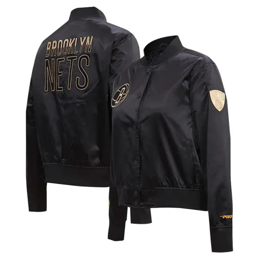 Brooklyn Nets Black Glam Varsity Jacket