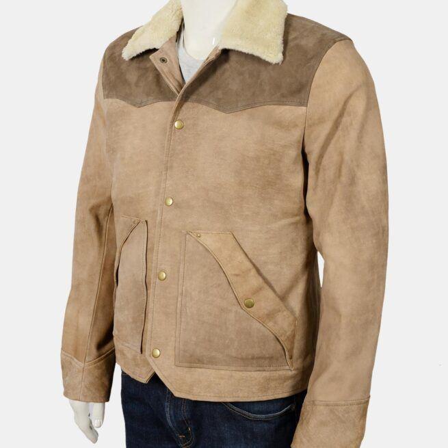 Yellowstone Shearling Collar Buff Suede Leather Jacket