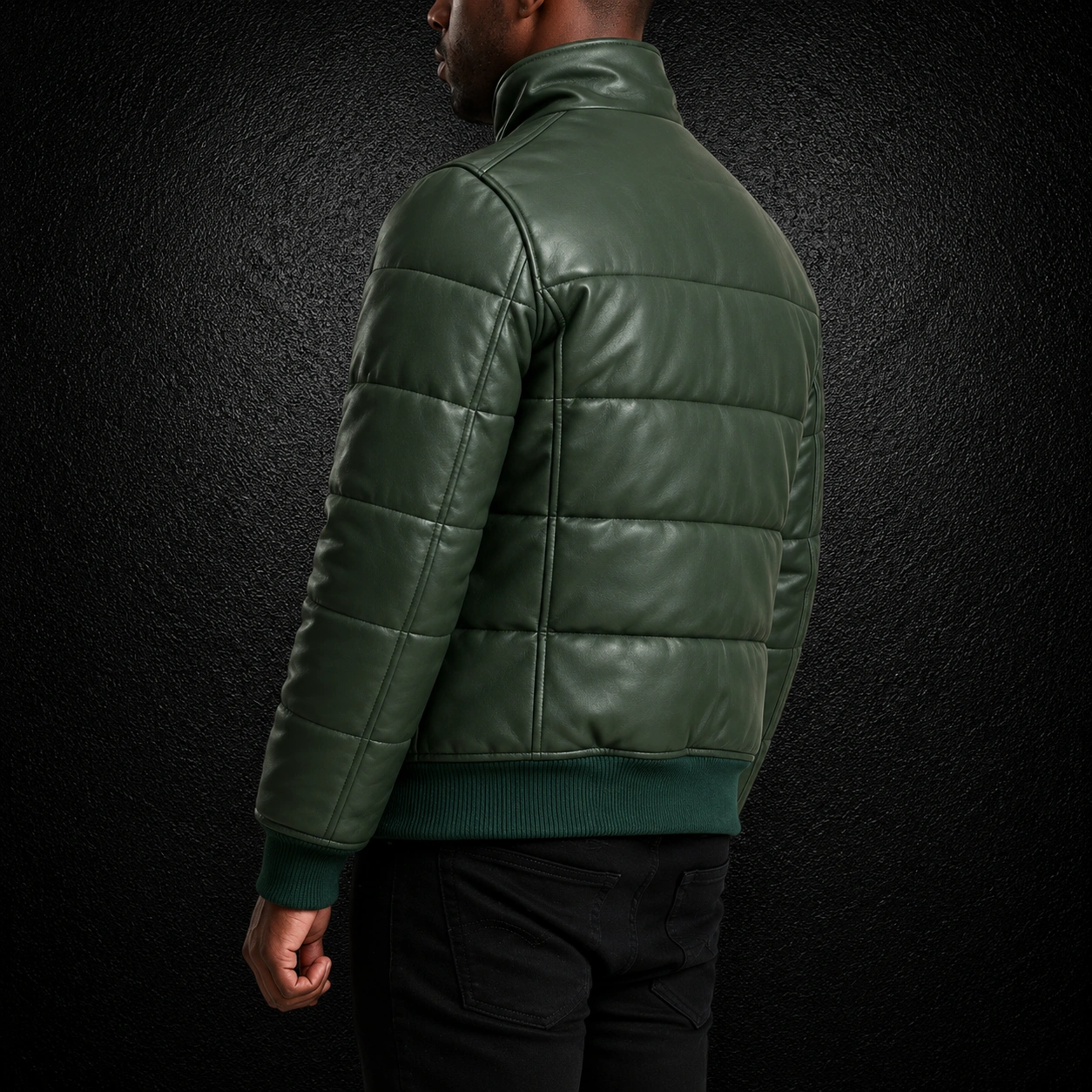 Men's Ryder Green Leather Puffer Bomber Jacket alternate