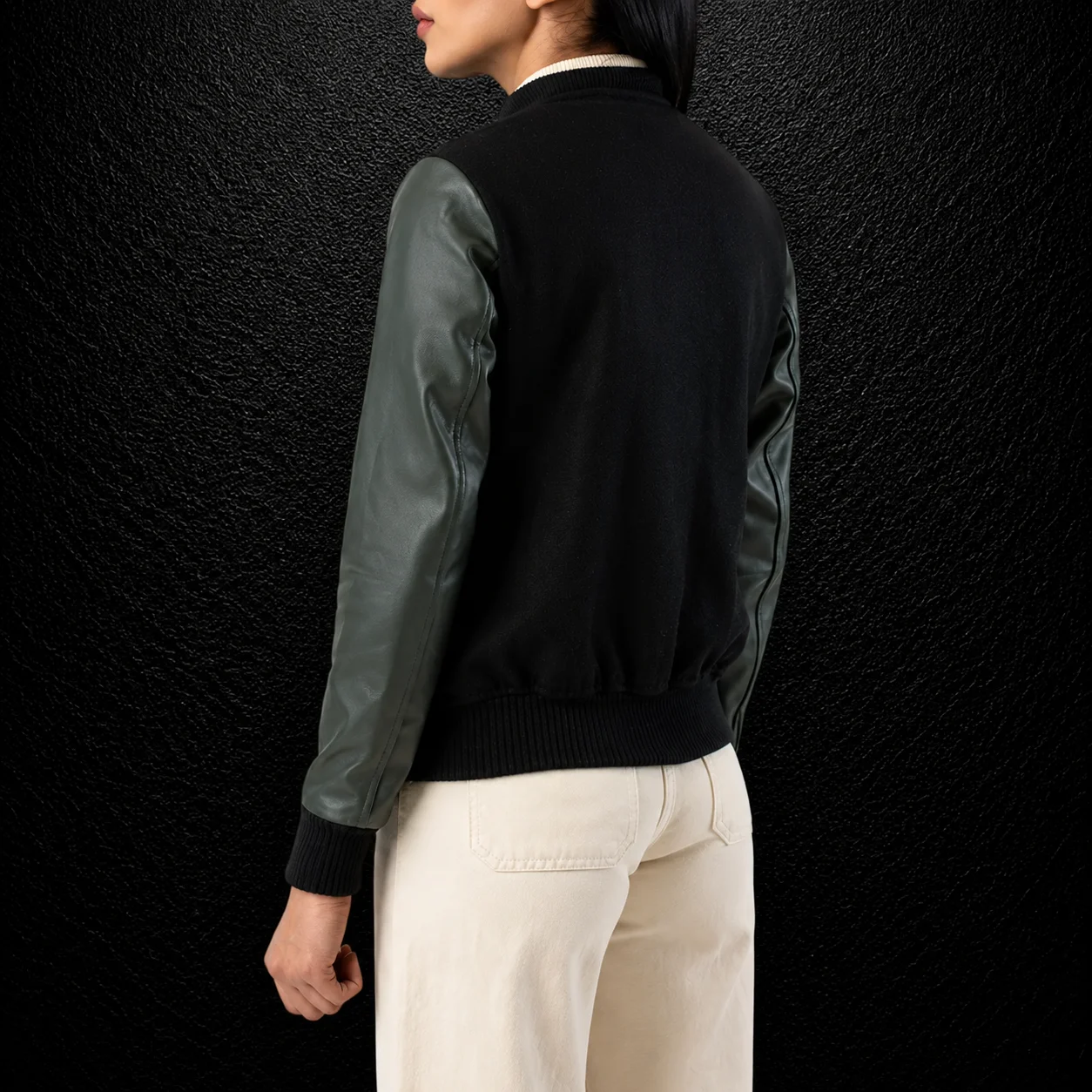 Women's Verdelle Green and Black Hybrid Varsity Jacket alternate