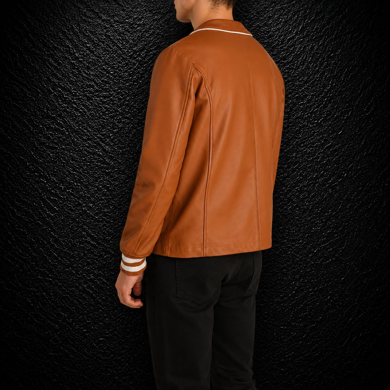 Men's Ridge Tan Brown Leather Varsity Jacket alternate