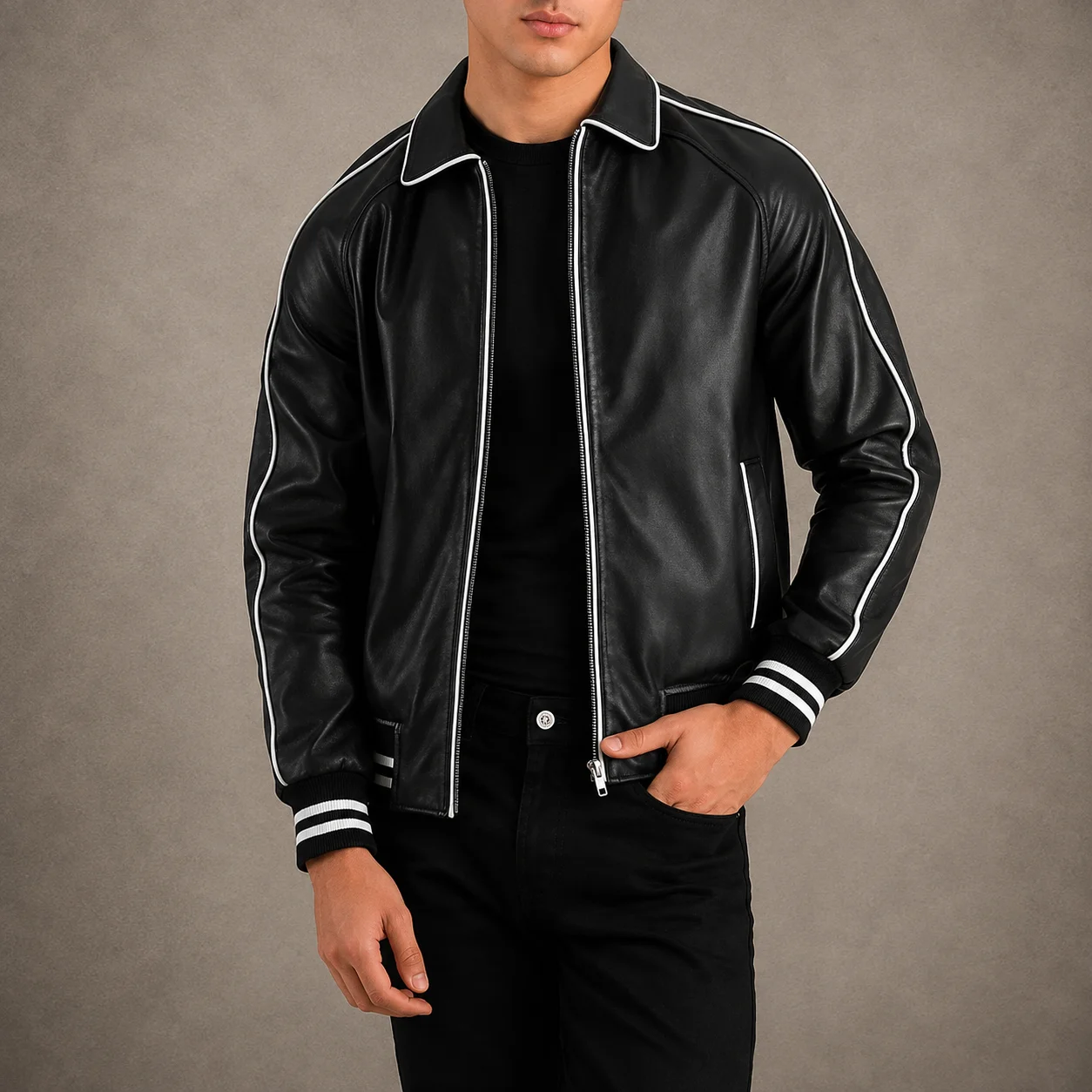 Men's Heritage Black Leather Varsity Jacket