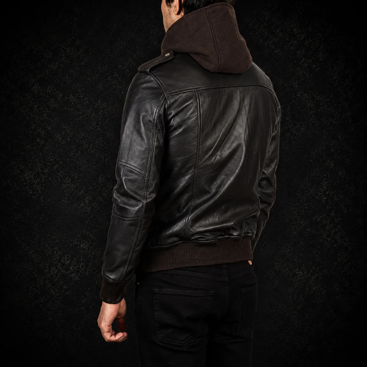 Bravado Brown Hooded Leather Bomber Jacket alternate