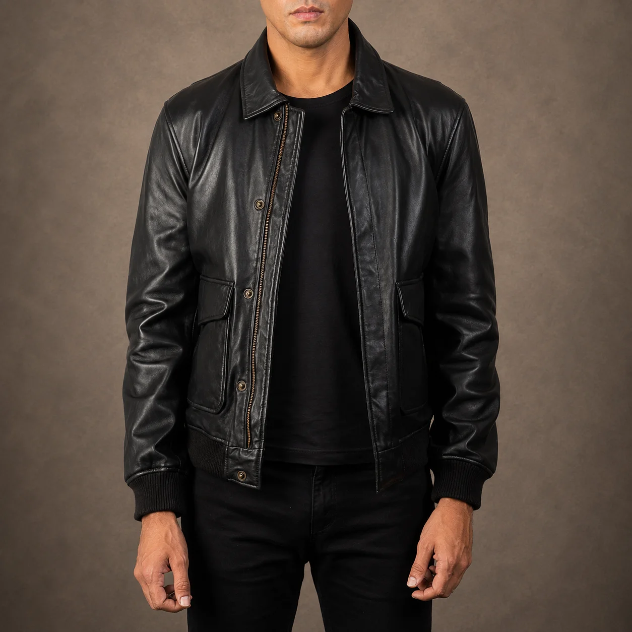 Men's Aviator Black A-2 Leather Bomber Jacket