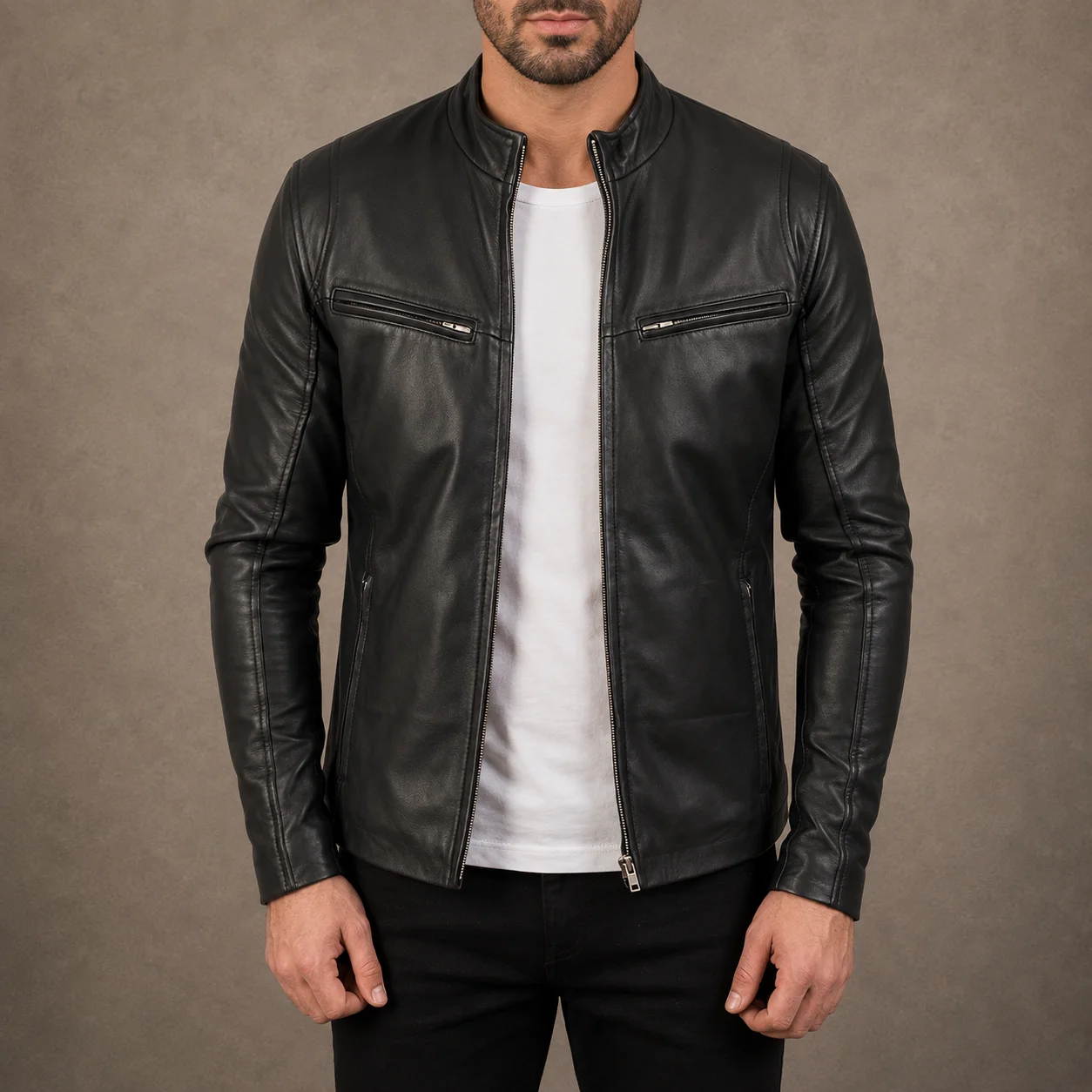 Men's Shadowline Black Leather Cafe Racer Jacket