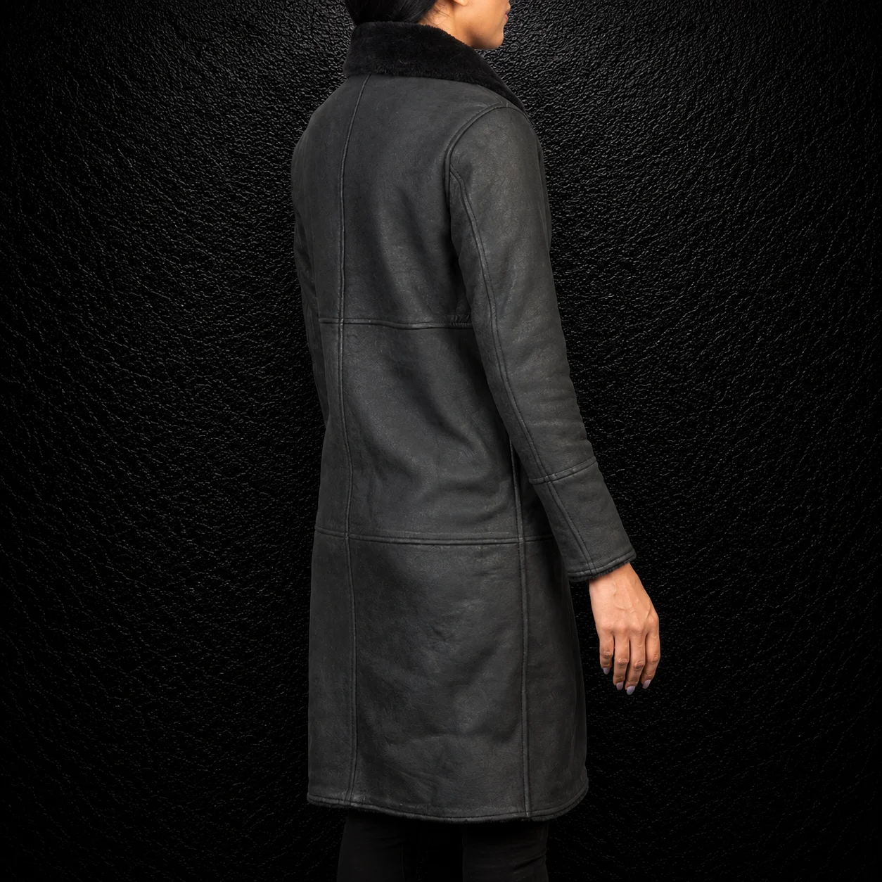 Sable Distressed Black Buckled Leather Coat alternate