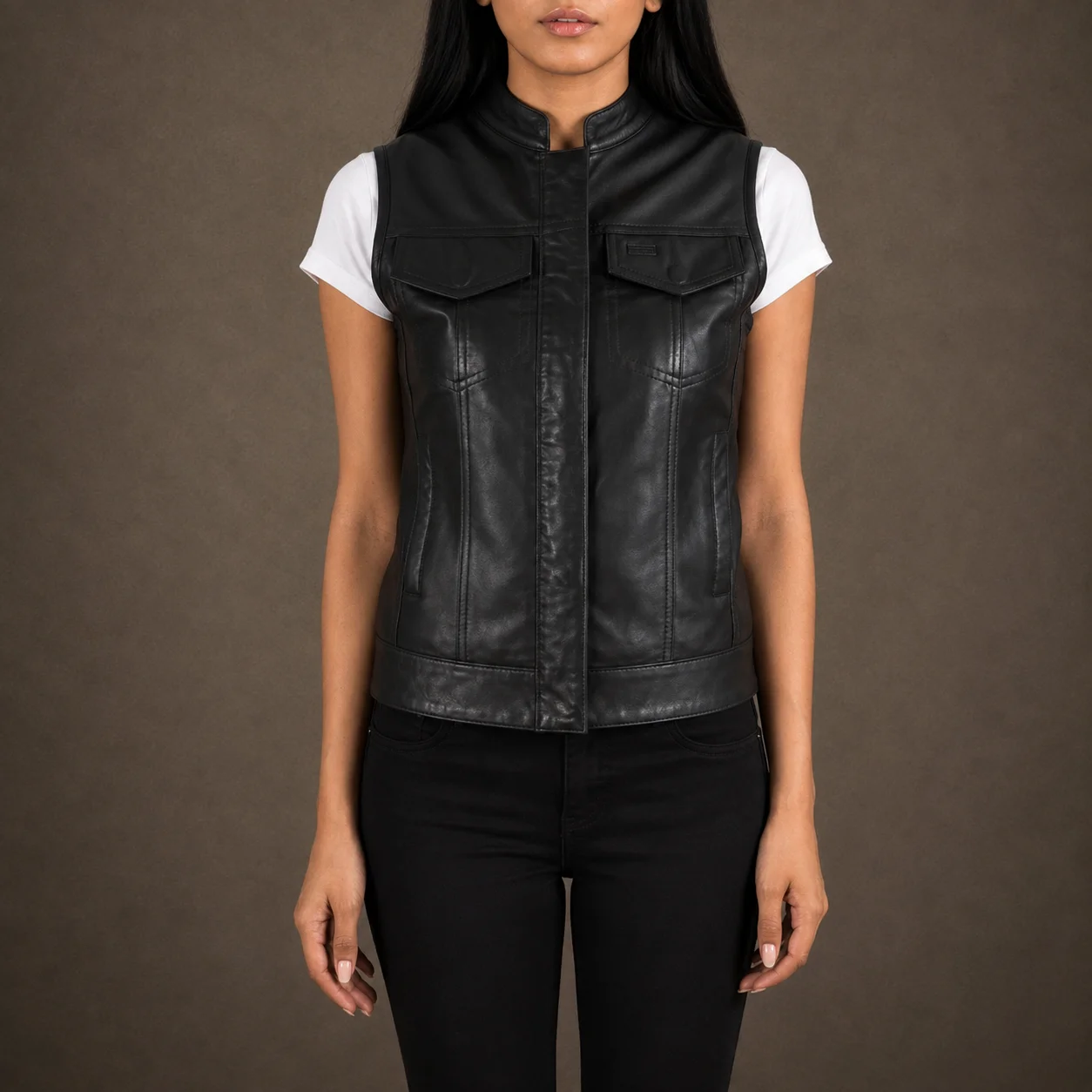 Women’s Rayne Moto Black Genuine Sheepskin Leather Vest