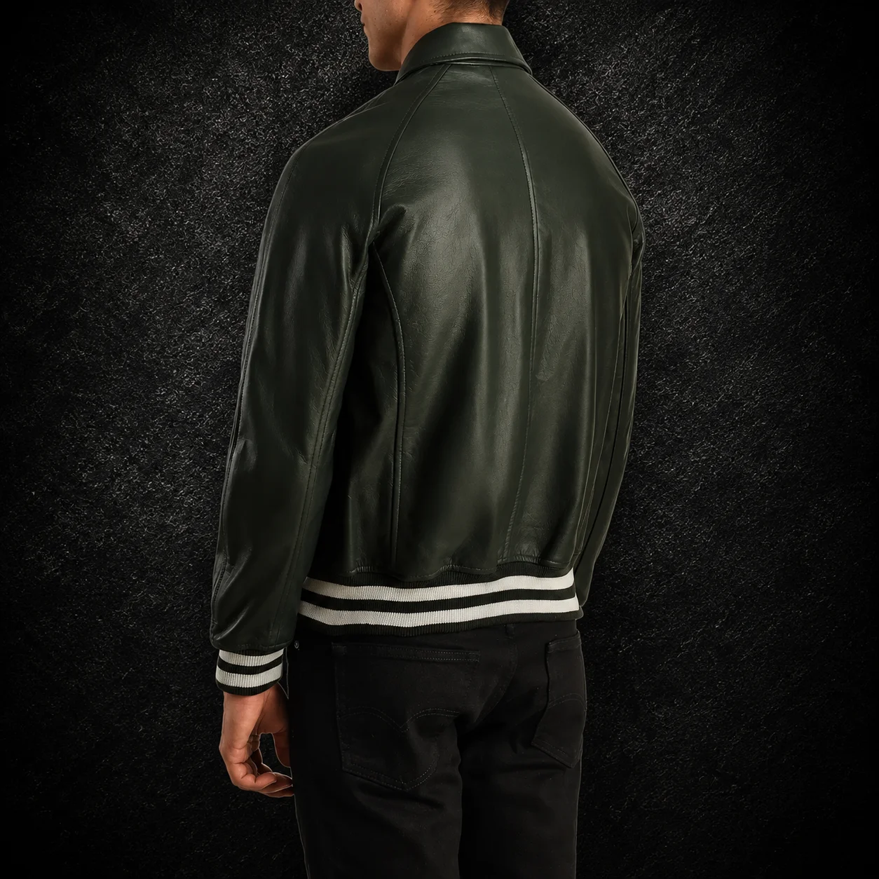 Men's Evergreen Green Leather Varsity Jacket alternate