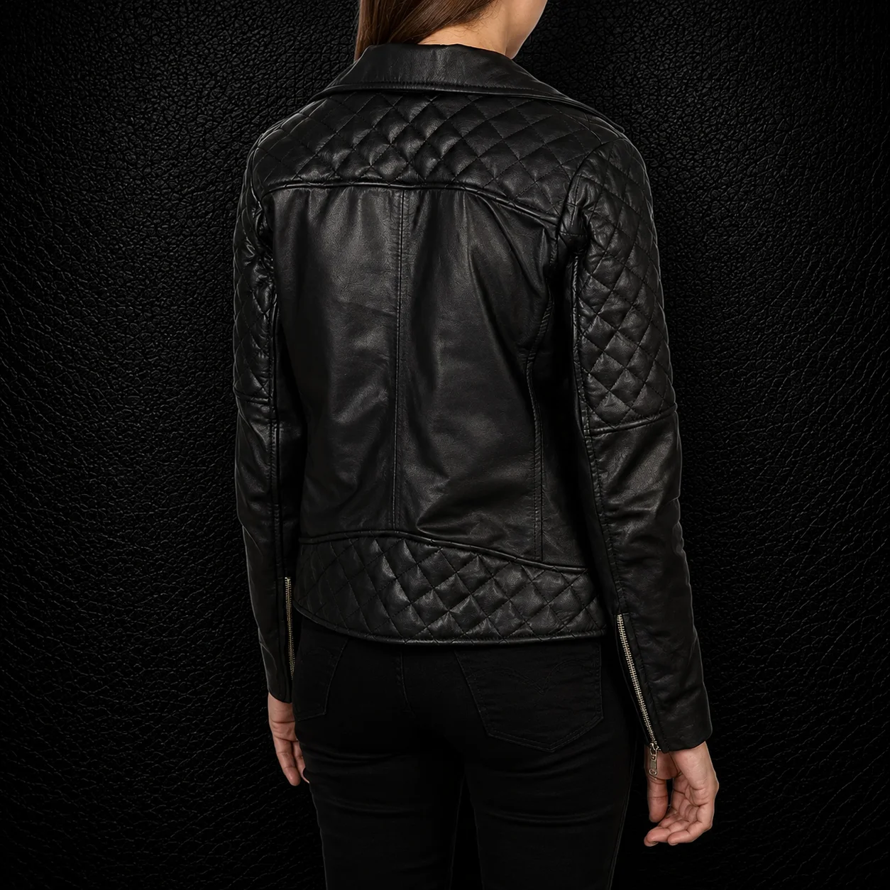 Sienna Quilted Black Leather Biker Jacket alternate