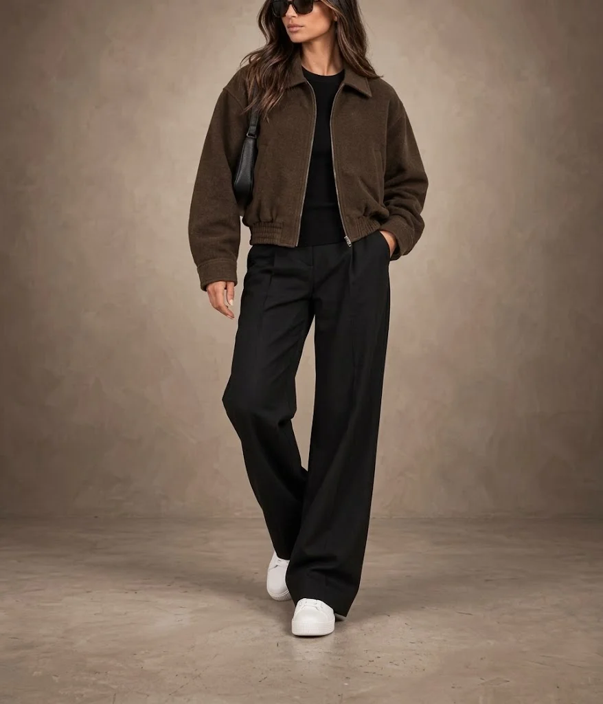 Elowen Dark Olive Suede Leather Bomber Jacket