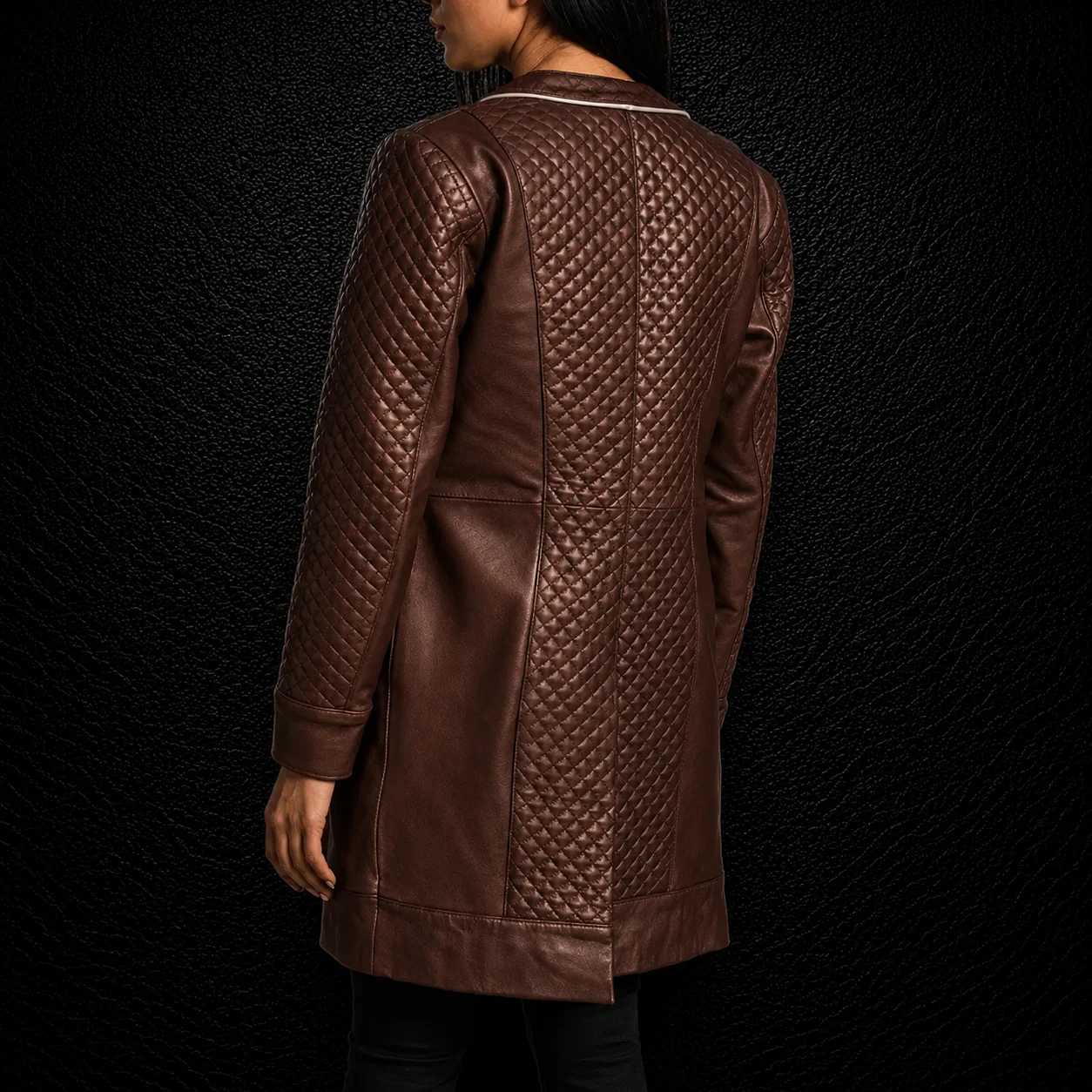 Serena Quilted Maroon Leather Coat alternate