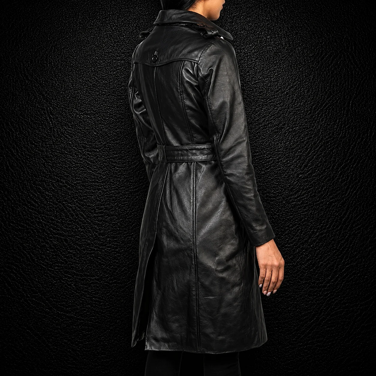 Valerie Black Double Breasted Leather Coat alternate