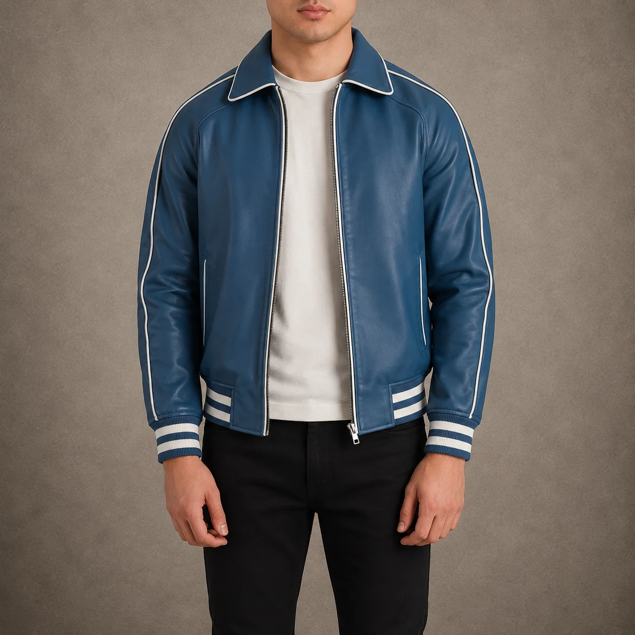 Men's Heritage Blue Leather Varsity Jacket