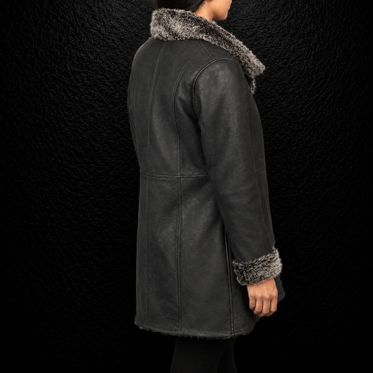Vesper Distressed Black Shearling Leather Coat alternate