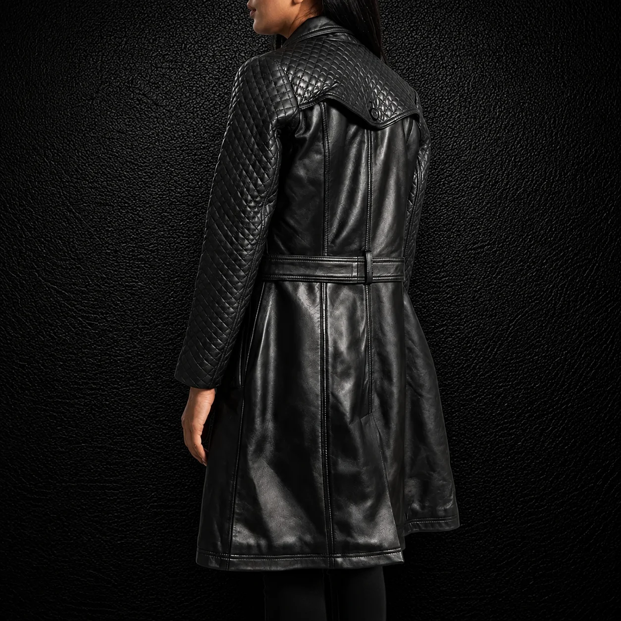 Elara Black Leather Trench Coat alternate