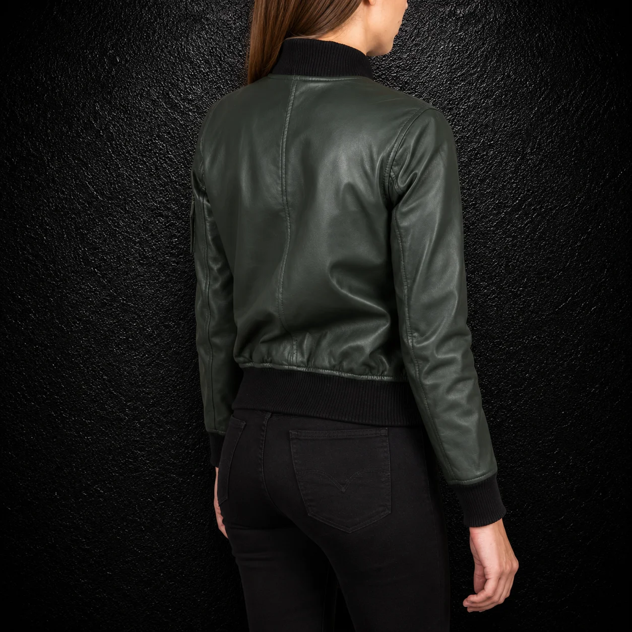 Women’s Ava MA-1 Green Leather Bomber Jacket alternate