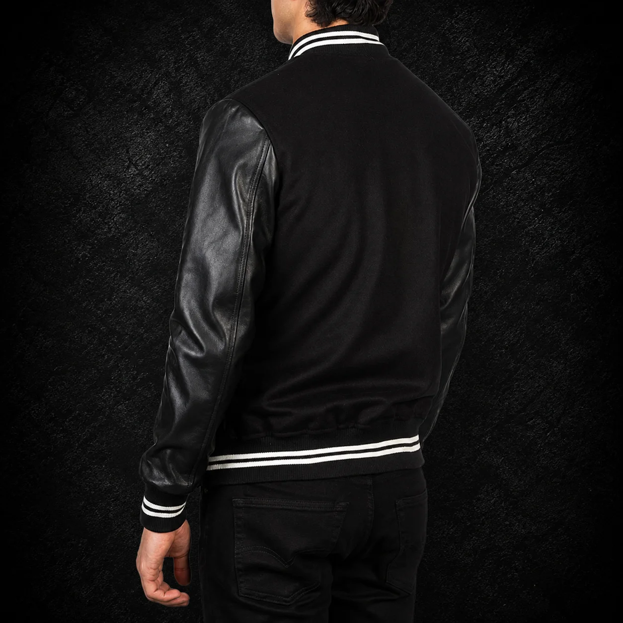 Men's Urban Black Leather Varsity Jacket alternate
