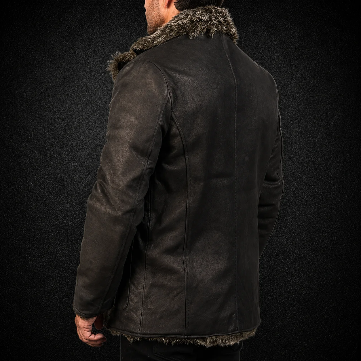 Men’s Furlong Distressed Black Shearling Leather Coat alternate