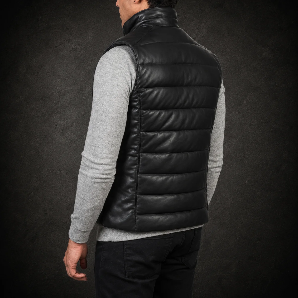 Emerson Black Leather Puffer Vest alternate
