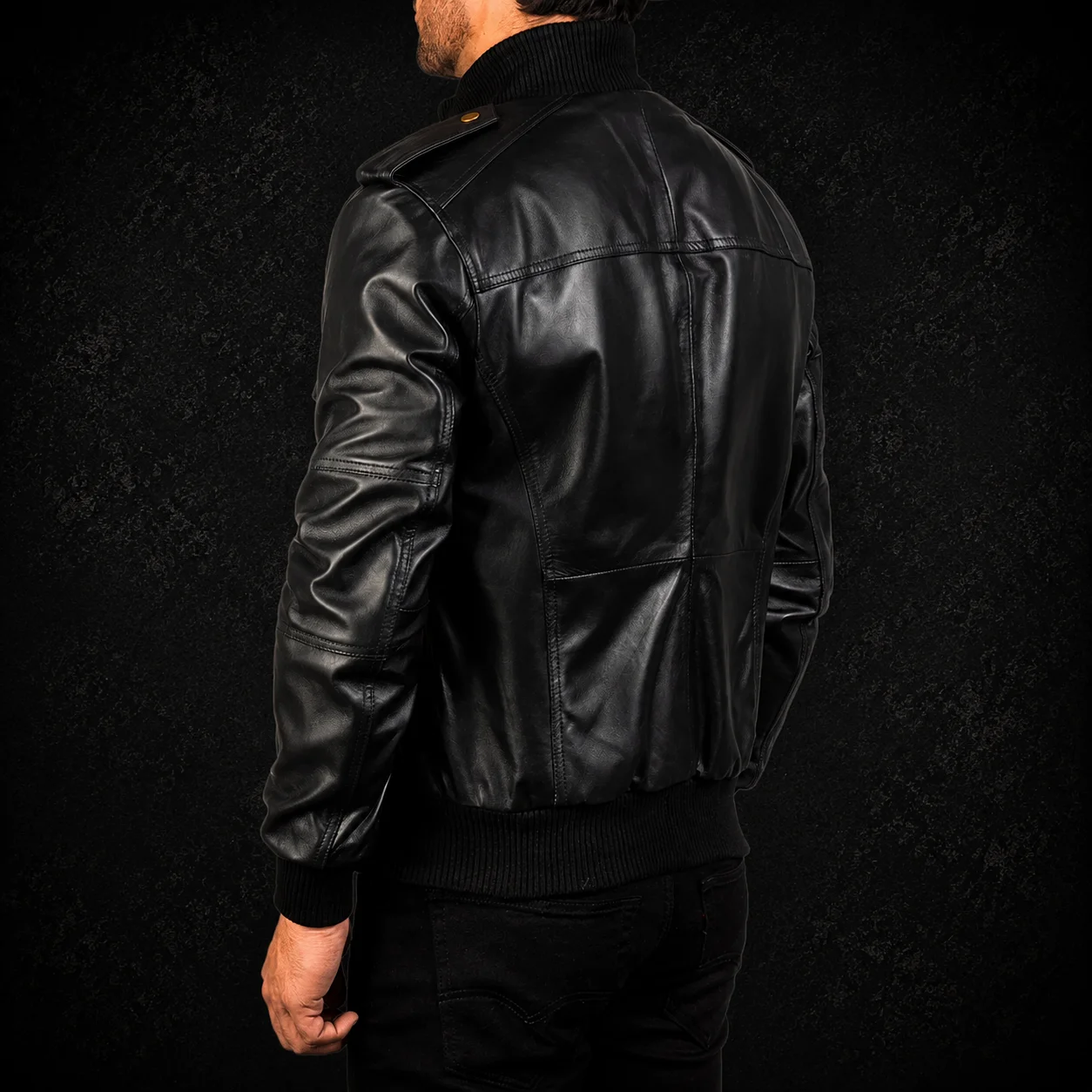 Agent Shadow Black Leather Bomber Jacket alternate
