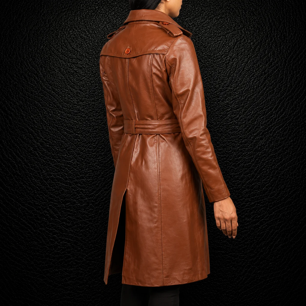 Avery Brown Double Breasted Leather Coat alternate