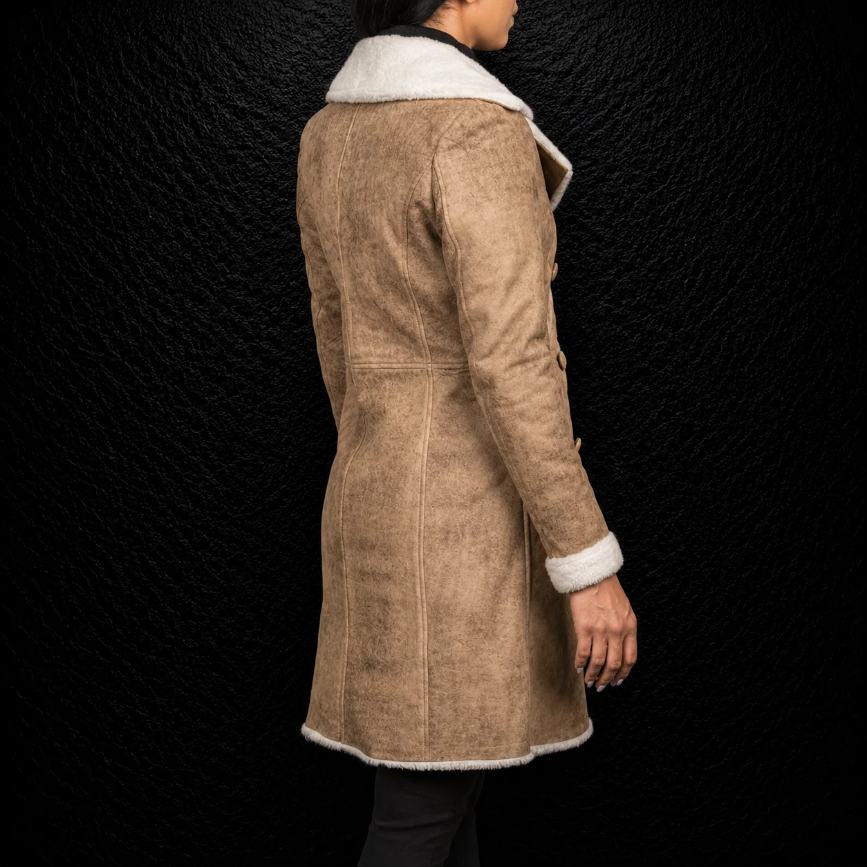 Elowen Distressed Brown Double Breasted Leather Coat alternate