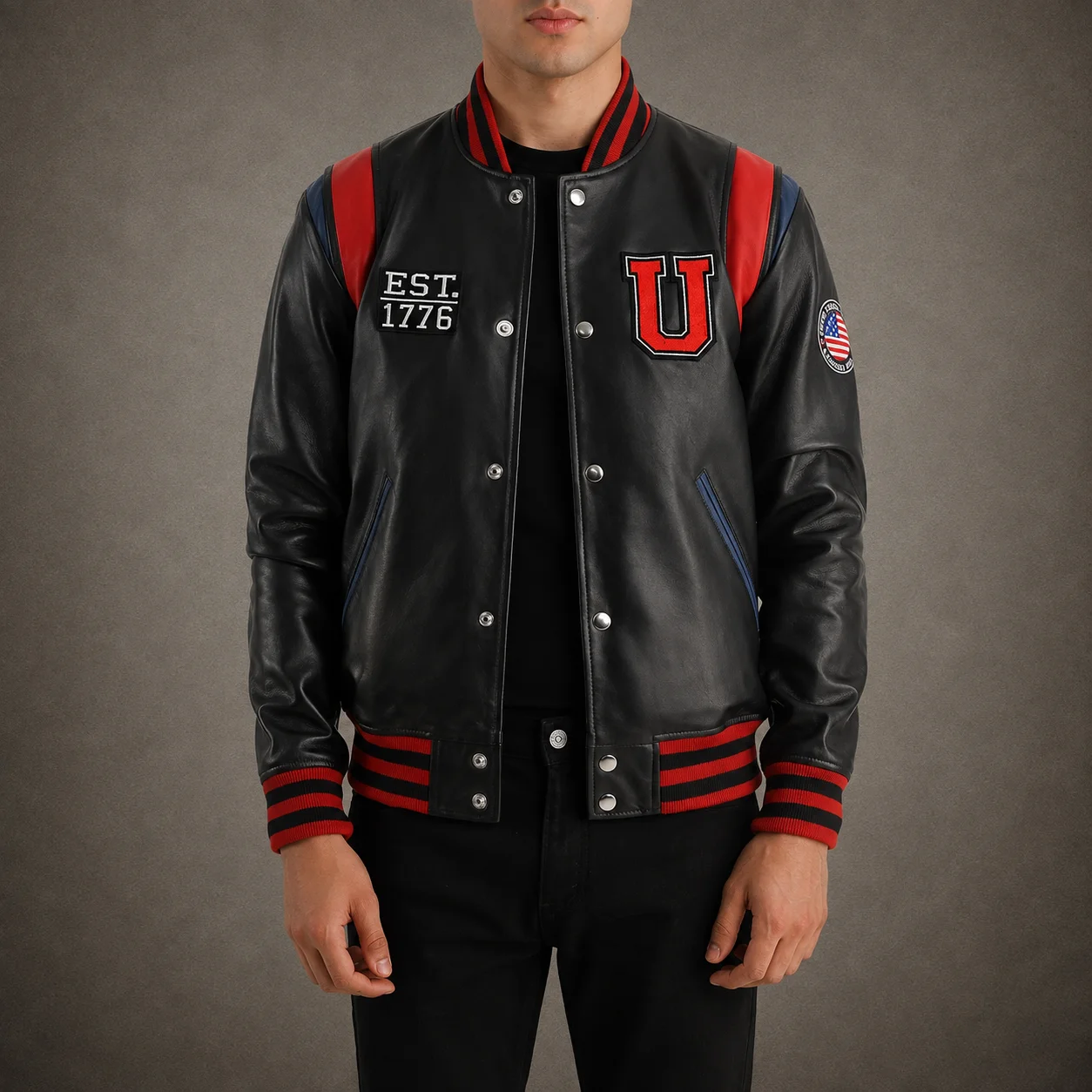 Men's American Legacy USA Black Leather Varsity Jacket