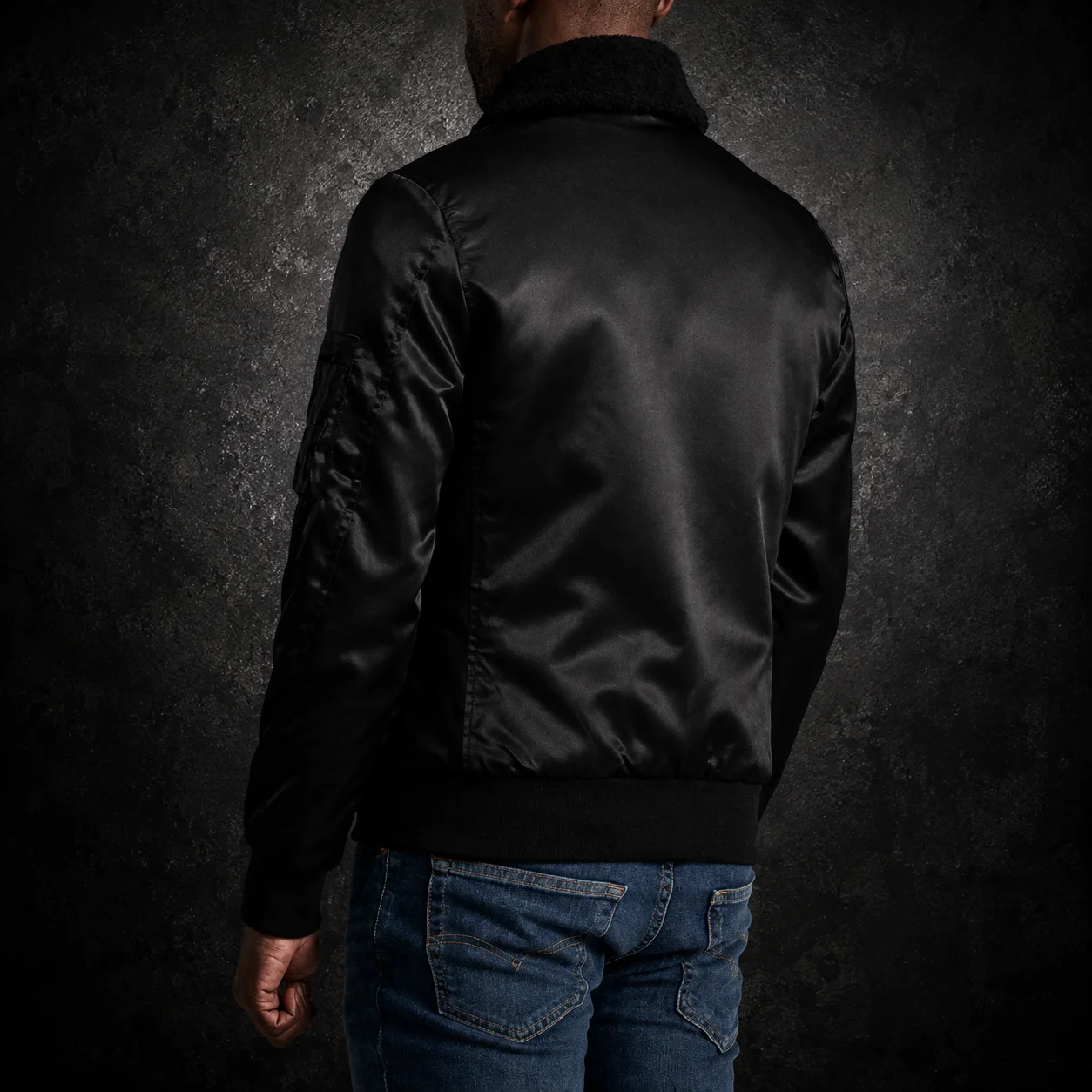 Men's Falcon B-15 Black Satin Bomber Jacket alternate