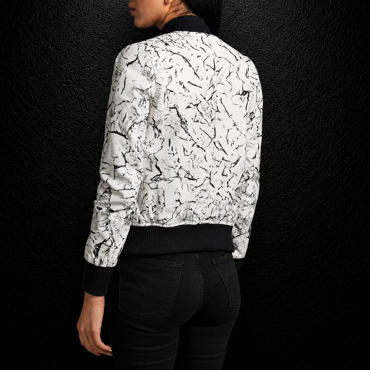 Elara White Leather Bomber Jacket alternate