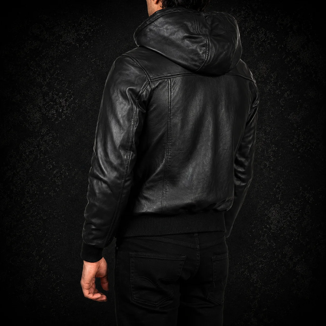 Nintenzo Black Hooded Leather Bomber Jacket alternate