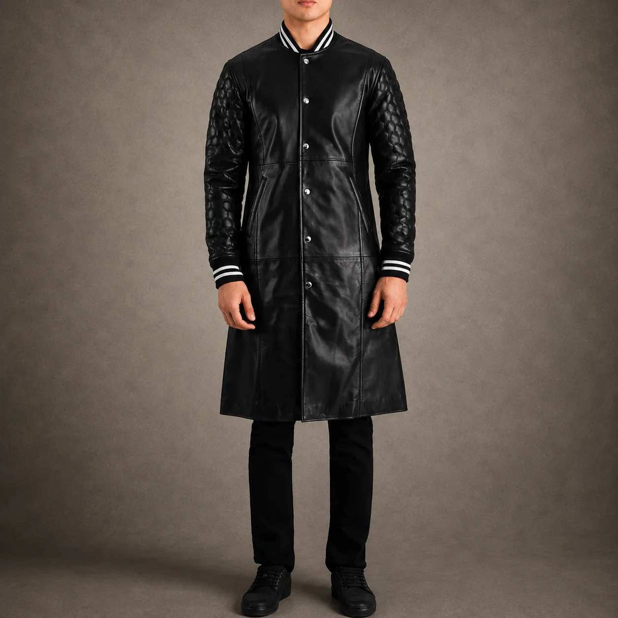 Men's Monarch Black Leather Varsity Coat