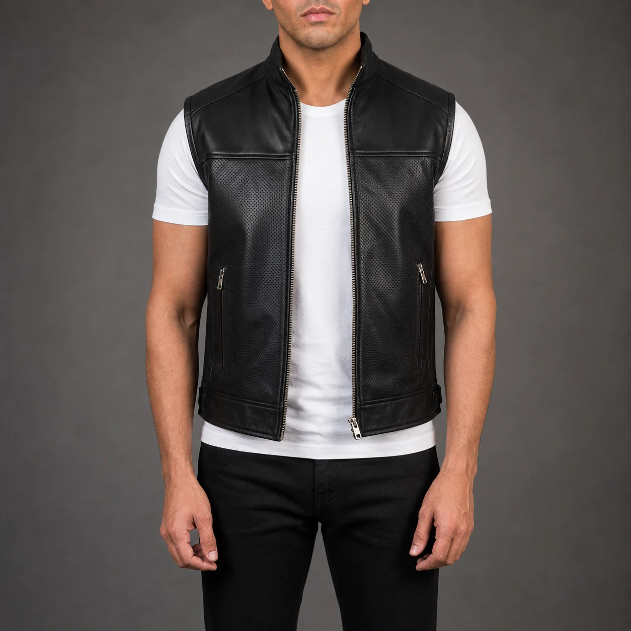 Ranger Black Leather Biker Vest alternate