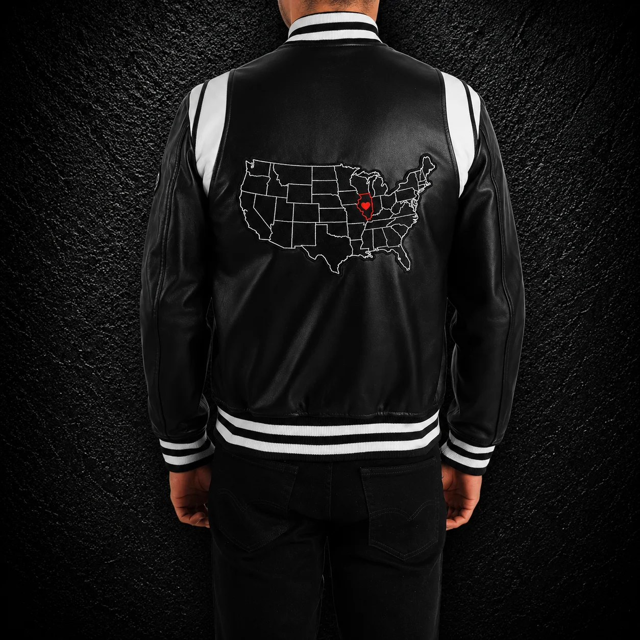 Men's Prairie State Black & White Leather Varsity Jacket alternate