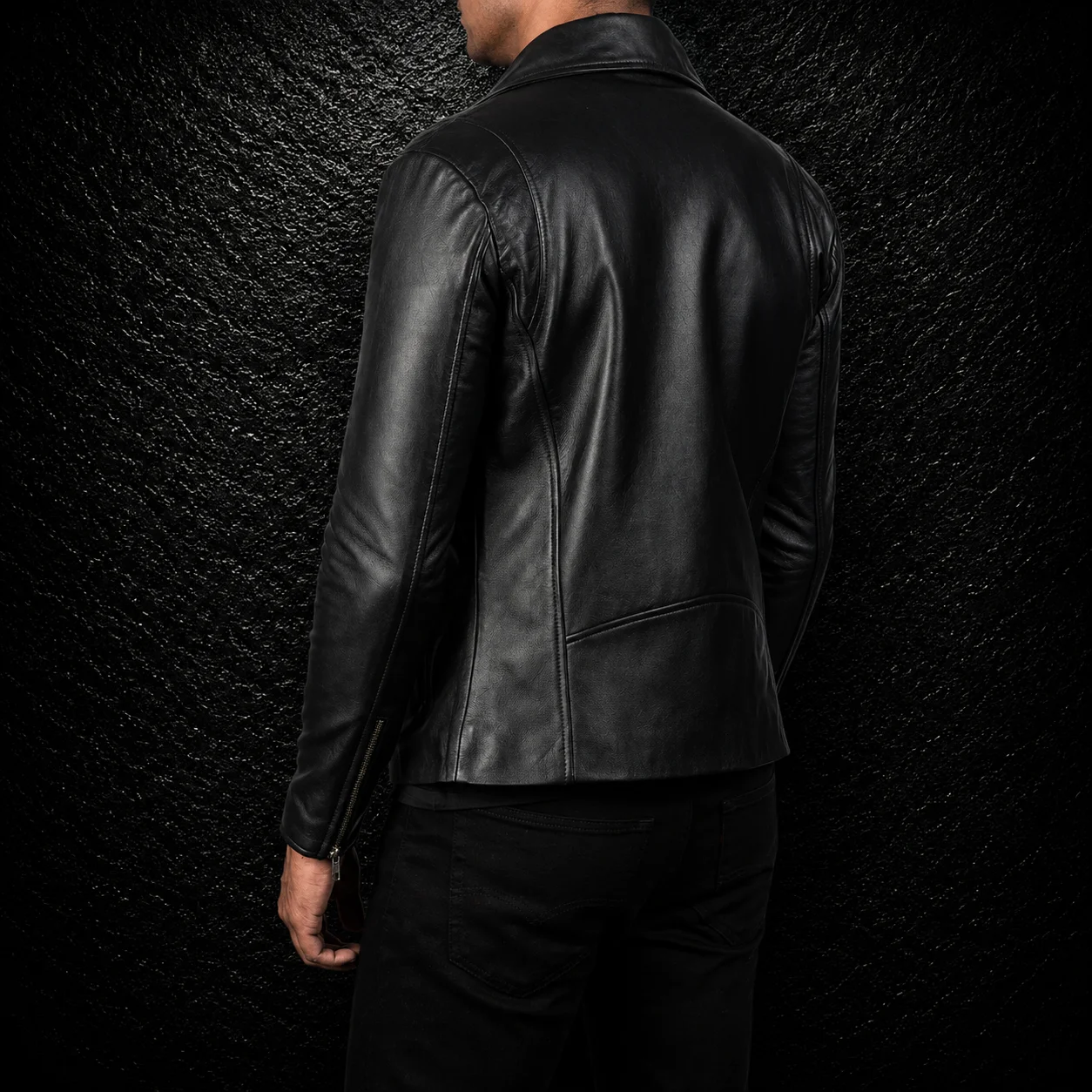 Men's Apex Black Sheepskin Leather Biker Jacket alternate