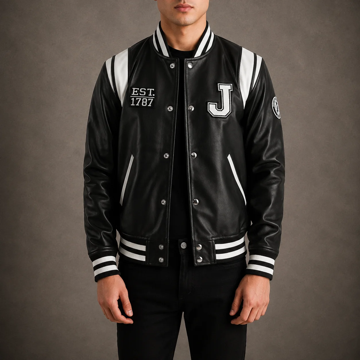 Men's Liberty New Jersey Black Leather Varsity Jacket