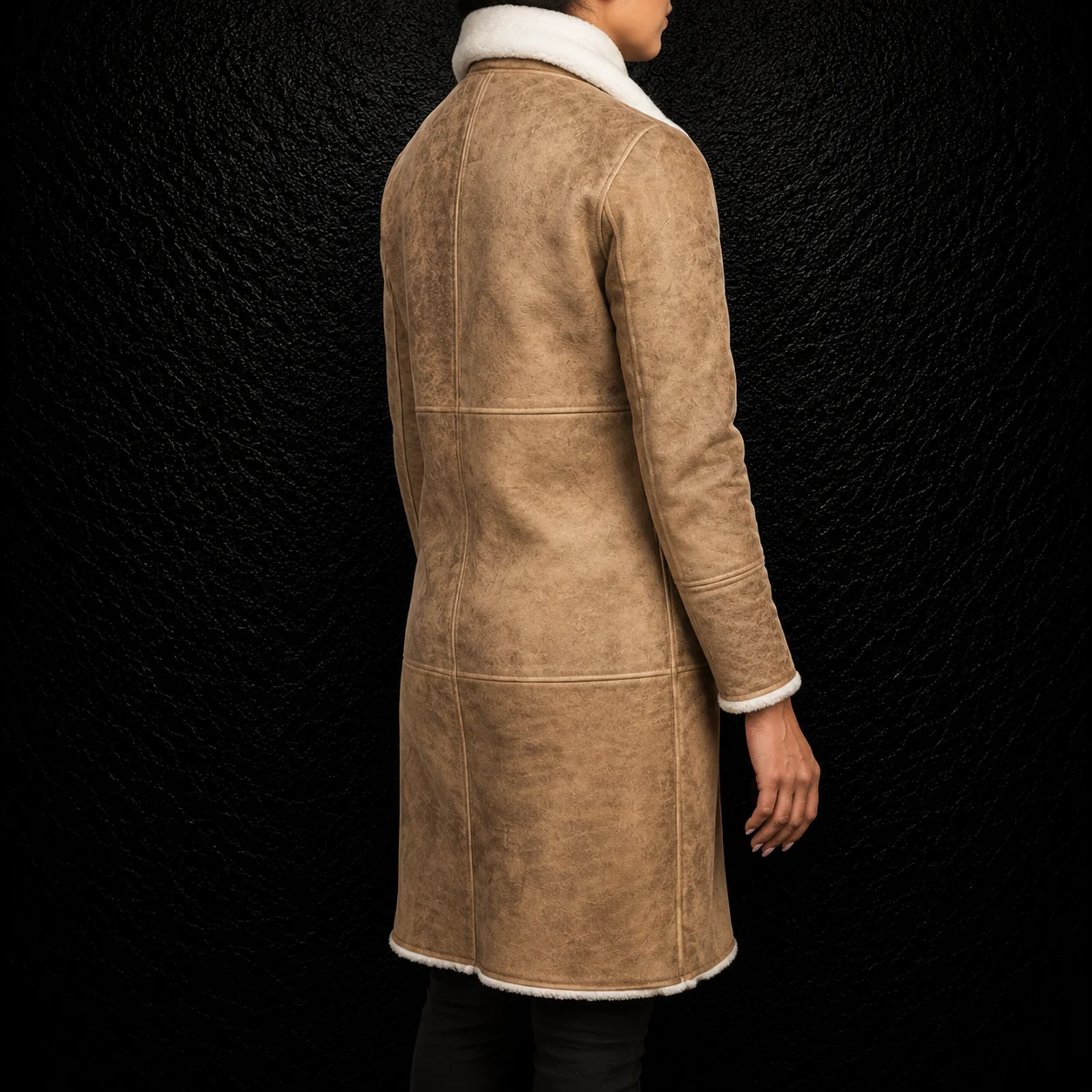 Aurelia Distressed Brown Faux Fur Leather Coat alternate